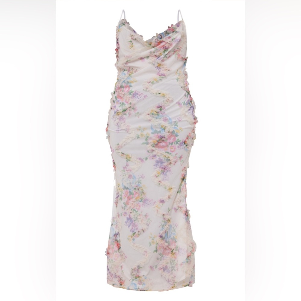 NWT Multi Floral Textured Cowl Neck Maxi Dress Size UK 20 /  US 16 - Picture 5 of 10